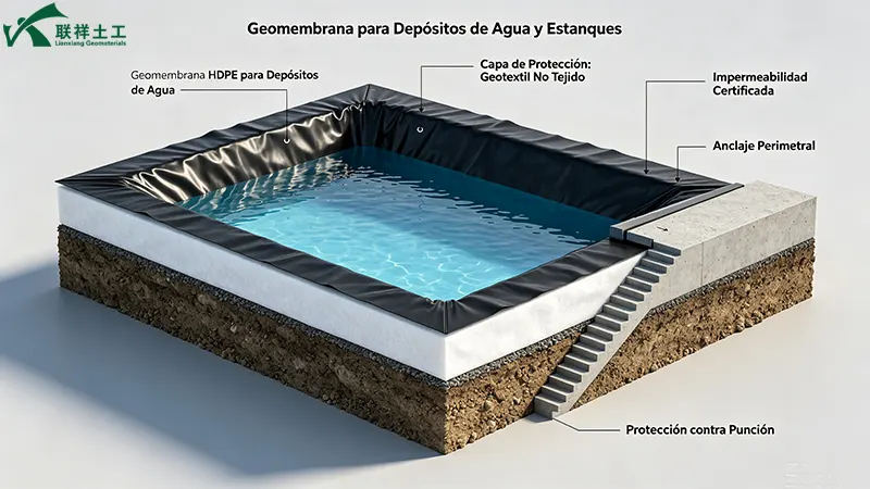 Structural diagram of an HDPE geomembrane for a pond