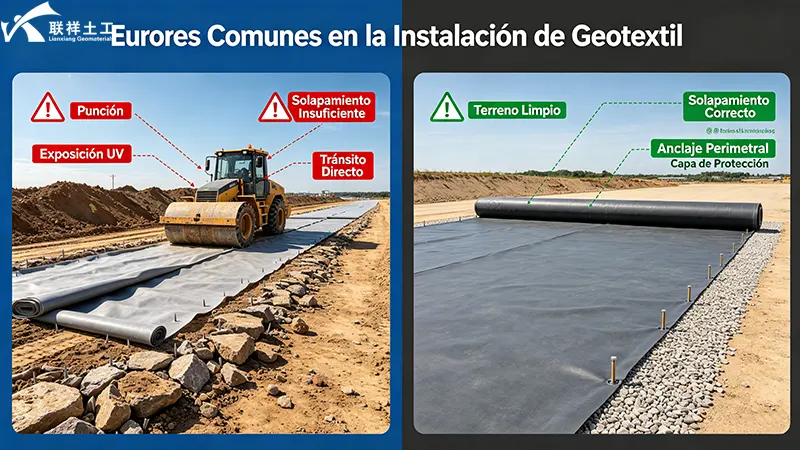 Errores comunes en la instalación de geotextil: punción, solapamiento insuficiente, exposición UV y tránsito directo