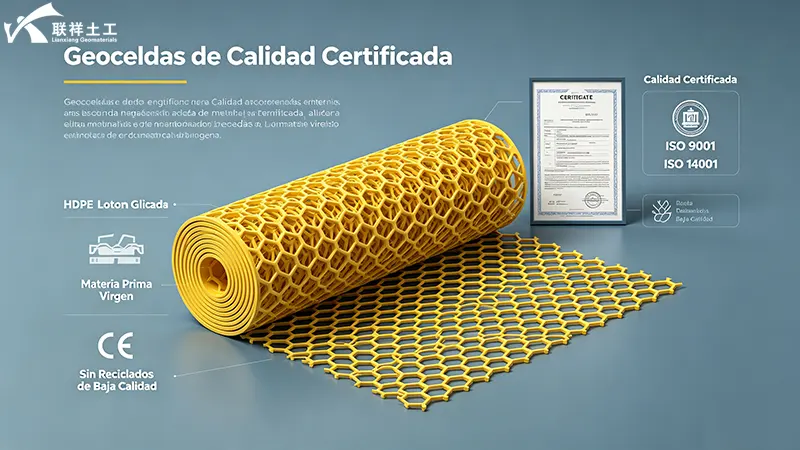 Geoceldas HDPE de Lianxiang Group, calidad certificada y materia prima virgen para proyectos geotécnicos