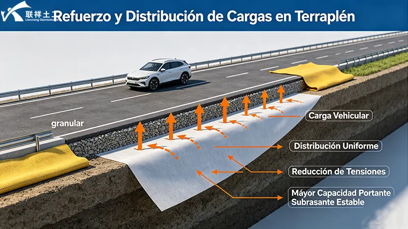 Aplicación de geotextil de separación en obra de terraplén vial de gran escala Aplicación de geotextil de separación en obra de terraplén vial de gran escala